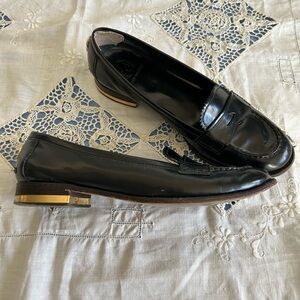 Tory Burch, black leather penny loafers